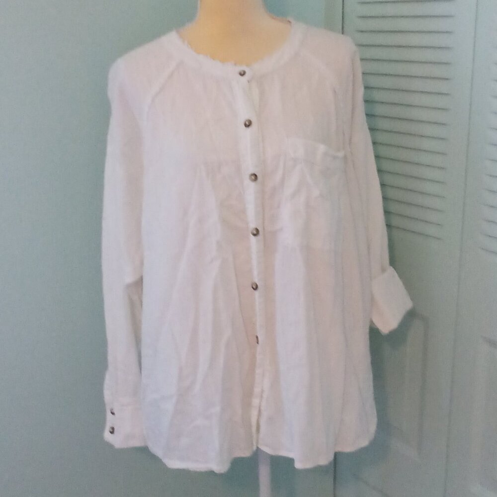 We The Free Keep It Simple Button Up Linen Shirt … - image 1